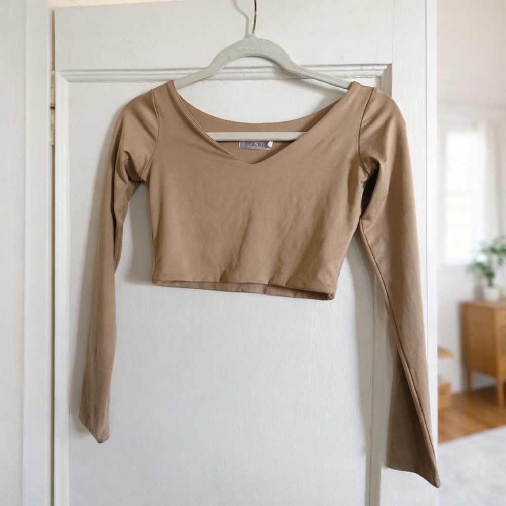 Tan Long Sleeve Crop Top. Ukrainian brand